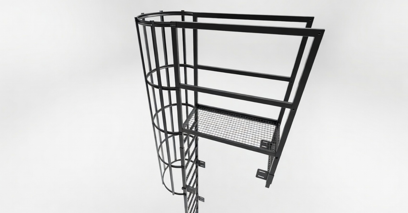 Cage ladder front view with parapet platform